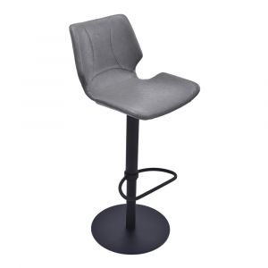 Armen Living - Zuma Adjustable Swivel Metal Barstool in Vintage Gray Faux Leather and Black Metal Finish - LCZUBAVGBL