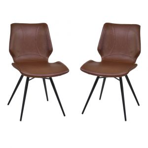 Armen Living - Zurich Dining Chair in Vintage Coffee Faux Leather and Black Metal Finish (Set of 2) - LCZUSIVCBL