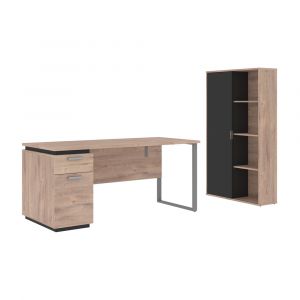 Bestar - Aquarius 66W Desk with Single Pedestal and Storage Cabinet in Rustic Brown & Graphite - 114850-000009