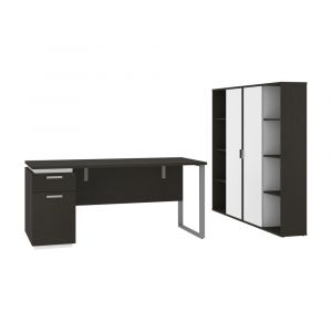 Bestar - Aquarius 66W Desk with Single Pedestal and Storage Cabinets in Deep Grey & White - 114851-000032