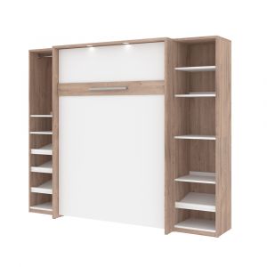 Bestar - Cielo 99W Full Murphy Bed with 2 Narrow Shelving Units (98W) in Rustic Brown & White - 80896-000009