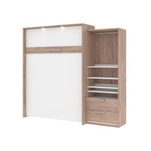 Bestar - Cielo Queen Murphy Bed and Shelving Unit with Drawers (95W) in Rustic Brown & White - 80882-000009