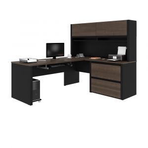 Bestar - Connexion 72W L-Shaped Desk with Lateral File Cabinet and Hutch in Antigua & Black - 93867-000052