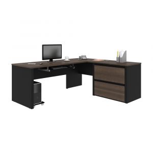 Bestar - Connexion 72W L-Shaped Desk with Lateral File Cabinet in Antigua & Black - 93862-000052