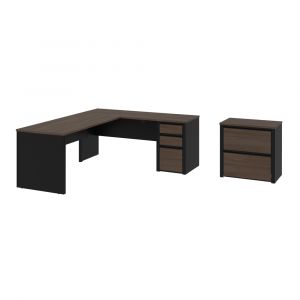 Bestar - Connexion 72W L-Shaped Desk with Lateral File Cabinet in Antigua & Black - 93883-000052