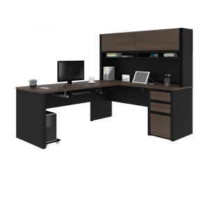 Bestar - Connexion 72W L-Shaped Desk with Pedestal and Hutch in Antigua & Black - 93859-000052