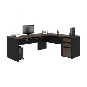 Bestar - Connexion 72W L-Shaped Desk with Pedestal in Antigua & Black - 93880-000052