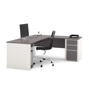 Bestar - Connexion 72W L-Shaped Desk with Pedestal in Slate & Sandstone - 93880-59