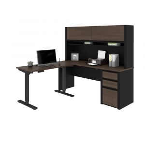 Bestar - Connexion 72W L-Shaped Standing Desk with Pedestal and Hutch in Antigua & Black - 93886-000052