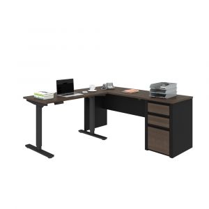 Bestar - Connexion 72W L-Shaped Standing Desk with Pedestal in Antigua & Black - 93885-000052