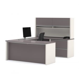 Bestar - Connexion 72W U-Shaped Executive Desk with Lateral File Cabinet and Hutch in Slate & Sandstone - 93863-59