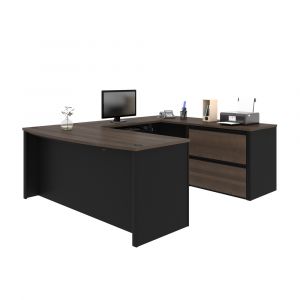 Bestar - Connexion 72W U-Shaped Executive Desk with Lateral File Cabinet in Antigua & Black - 93865-000052