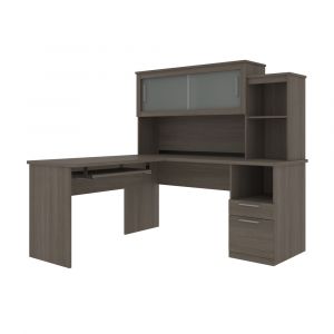 Bestar - Dayton 63W 65W L-Shaped Desk with Hutch in Bark Grey - 88420-47