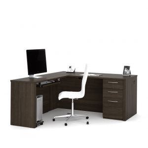 Bestar - Embassy 66W L-Shaped Desk with Pedestal in Dark Chocolate - 60852-79