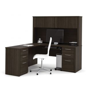 Bestar - Embassy 66W L-Shaped Desk with Two Pedestals and Hutch in Dark Chocolate - 60853-79
