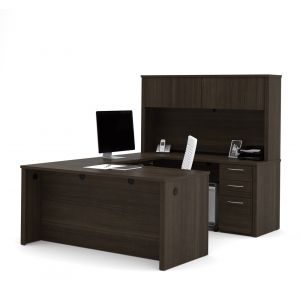 Bestar - Embassy 66W U-Shaped Executive Desk with Pedestal and Hutch in Dark Chocolate - 60857-79