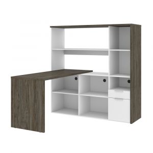 Bestar - Gemma 60W L-Shaped Desk with Storage in Walnut Grey & White - 107420-000035