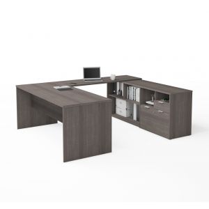 Bestar - I3 Plus 72W U-Shaped Executive Desk in Bark Grey - 160860-47