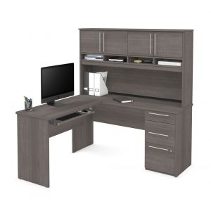 Bestar - Innova 59W 60W L-Shaped Desk with Hutch in Bark Grey - 92421-47