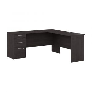 Bestar - Logan 65W L Shaped Desk with Drawers in Charcoal Maple - 146852-000140