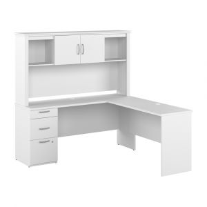 Bestar - Logan 67W 65W L Shaped Desk with Hutch in Pure White - 146853-000072