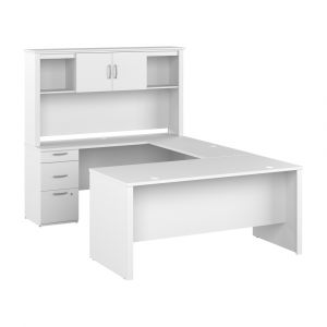 Bestar - Logan 67W 65W U Shaped Desk with Hutch in Pure White - 146857-000072