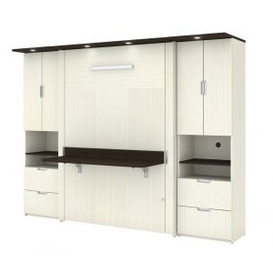 Bestar - Lumina Full Murphy Bed with Desk and 2 Storage Cabinets (107W) in White Chocolate - 85893-31