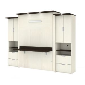 Bestar - Lumina Queen Murphy Bed with Desk and 2 Storage Cabinets (113W) in White Chocolate - 85883-31