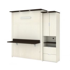 Bestar - Lumina Queen Murphy Bed with Desk and Storage Cabinet (89W) in White Chocolate - 85880-31