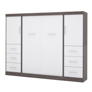 Bestar - Nebula Full Murphy Bed and 2 Storage Units with Drawers (109W) in Bark Grey & White - 25894-4717