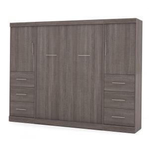 Bestar - Nebula Full Murphy Bed and 2 Storage Units with Drawers (109W) in Bark Grey - 25894-47