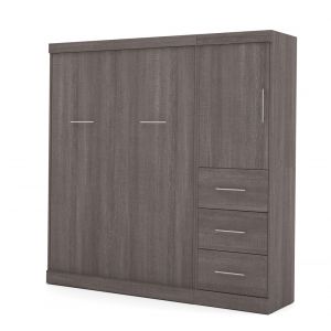 Bestar - Nebula Full Murphy Bed and Storage Unit with Drawers (84W) in Bark Grey - 25892-47