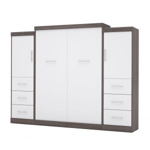 Bestar - Nebula Queen Murphy Bed and 2 Storage Units with Drawers (115W) in Bark Grey & White - 25884-4717