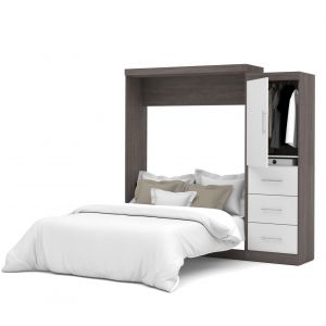 Bestar - Nebula Queen Murphy Bed and Storage Unit with Drawers (90W) in Bark Grey & White - 25882-4717