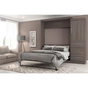Bestar - Nebula Queen Murphy Bed and Storage Unit with Drawers (90W) in Bark Grey - 25882-47