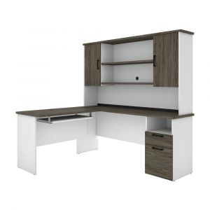 Bestar - Norma 71W L-Shaped Desk with Hutch in Walnut Grey & White - 181850-000035