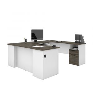 Bestar - Norma 71W U Or L-Shaped Desk in Walnut Grey & White - 181851-000035