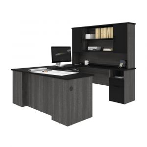 Bestar - Norma 71W U Or L-Shaped Executive Desk with Hutch in Black & Bark Gray - 181852-000018