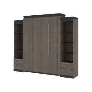 Bestar - Orion 104W Queen Murphy Bed and 2 Narrow Shelving Units with Drawers (105W) in Bark Gray & Graphite - 116885-000047