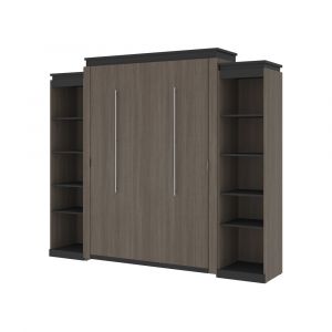 Bestar - Orion 104W Queen Murphy Bed with 2 Narrow Shelving Units (105W) in Bark Gray & Graphite - 116884-000047