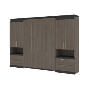 Bestar - Orion 118W Full Murphy Bed and 2 Storage Cabinets with Pull-Out Shelves (119W) in Bark Gray & Graphite - 116860-000047