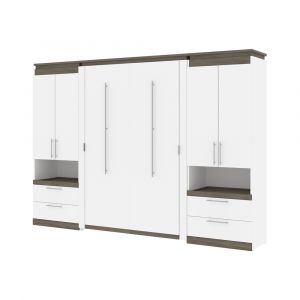 Bestar - Orion 118W Full Murphy Bed and 2 Storage Cabinets with Pull-Out Shelves (119W) in White & Walnut Grey - 116860-000017