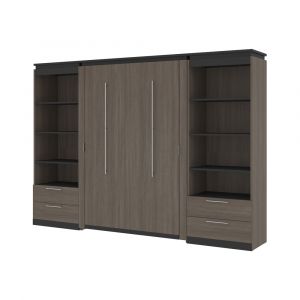 Bestar - Orion 118W Full Murphy Bed and 2 Shelving Units with Drawers (119W) in Bark Gray & Graphite - 116897-000047