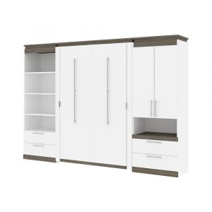 Bestar - Orion 118W Full Murphy Bed and Multifunctional Storage with Drawers (119W) in White & Walnut Grey - 116864-000017
