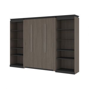 Bestar - Orion 118W Full Murphy Bed with 2 Shelving Units (119W) in Bark Gray & Graphite - 116896-000047