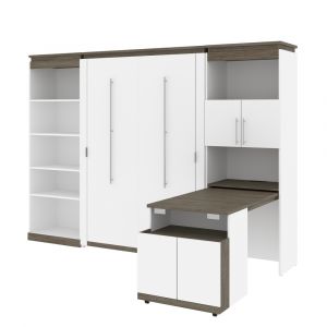 Bestar - Orion 118W Full Murphy Bed with Shelving and Fold-Out Desk (119W) in White & Walnut Grey - 116866-000017