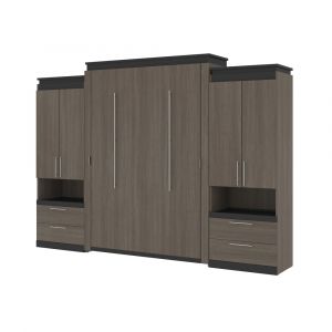 Bestar - Orion 124W Queen Murphy Bed and 2 Storage Cabinets with Pull-Out Shelves (125W) in Bark Gray & Graphite - 116870-000047