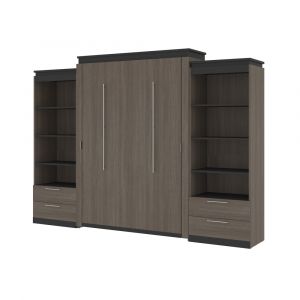 Bestar - Orion 124W Queen Murphy Bed and 2 Shelving Units with Drawers (125W) in Bark Gray & Graphite - 116887-000047