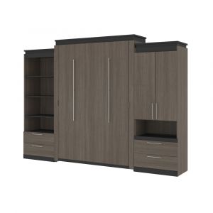 Bestar - Orion 124W Queen Murphy Bed and Multifunctional Storage with Drawers (125W) in Bark Gray & Graphite - 116874-000047