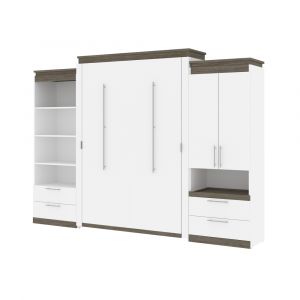 Bestar - Orion 124W Queen Murphy Bed and Multifunctional Storage with Drawers (125W) in White & Walnut Grey - 116874-000017